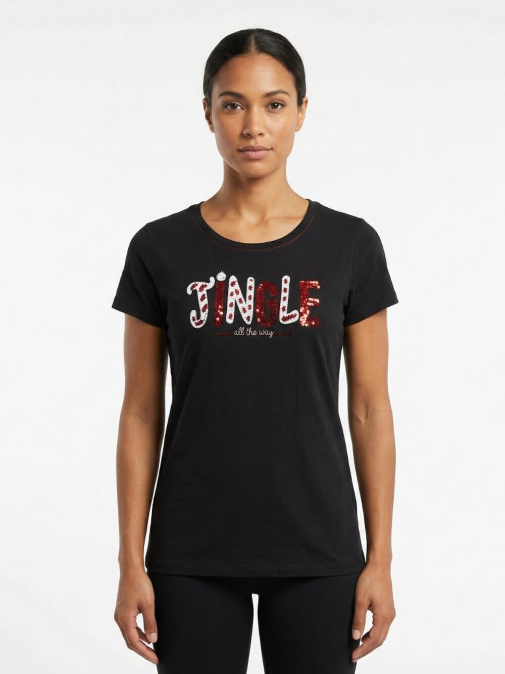 *Christmas Holiday 'Jingle All The Way' Black Sequin T Shirt
